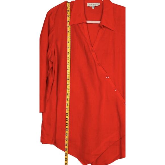 Jones NY Sz 1X Linen Shirt Top Red Asymmetric Button Front Lightweight - Picture 5 of 13